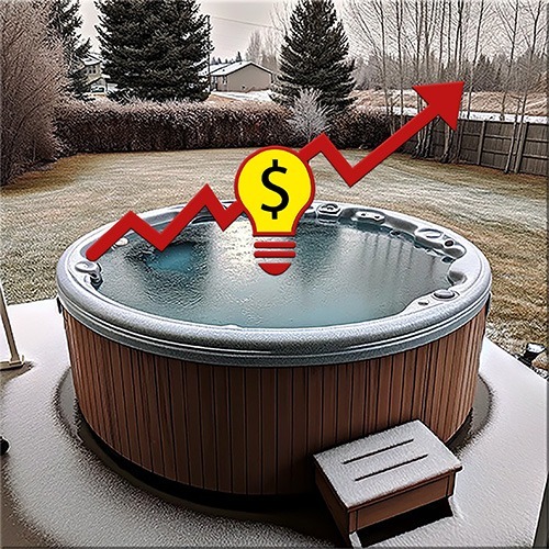 A hot tub that has ice with a light bulb and a graph arrow going up