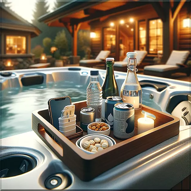 Top-10-Best-Hot-Tub-Accessories-2024-Trays-and-Caddies - Love's Hot Tubs A Hot Tub With Trays and Caddies