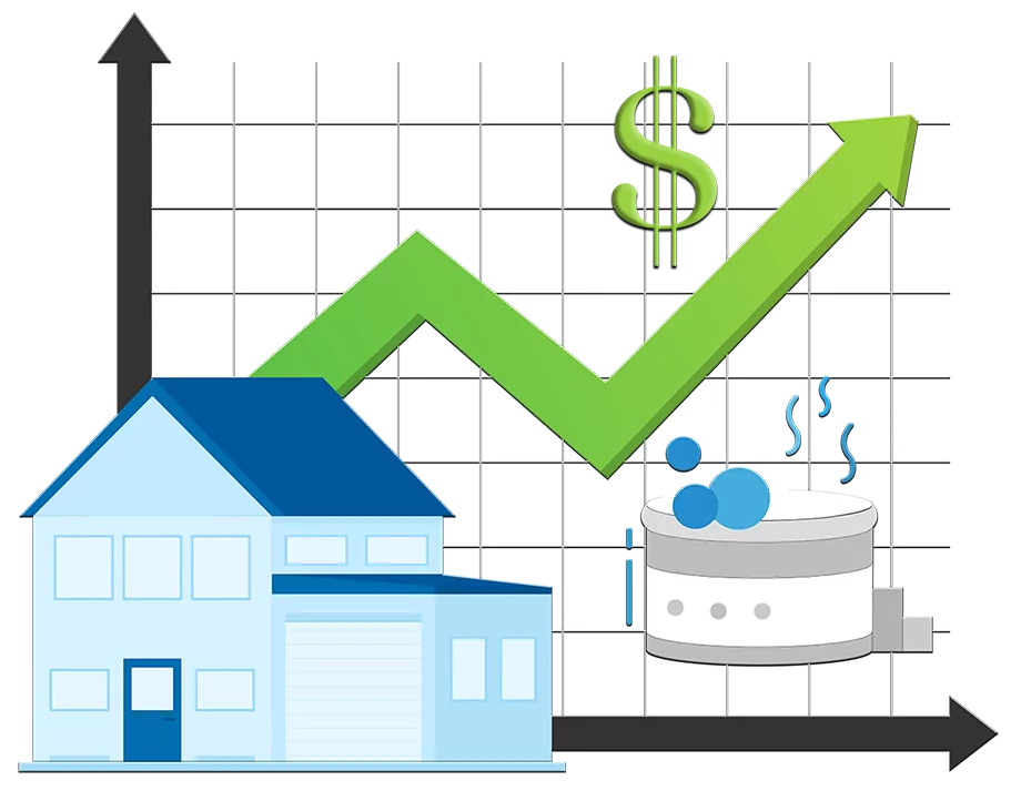Do Hot Tubs Add Value To Homes On The Market_- Maximizing The Resale Vale With A Hot Tub - Love's Hot Tubs A house and a hot tub on a money graph