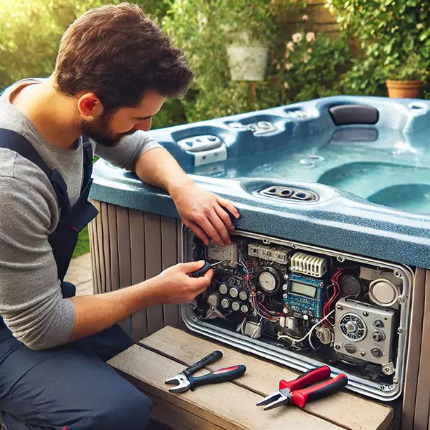 A man fixing hot tub electrical Problems