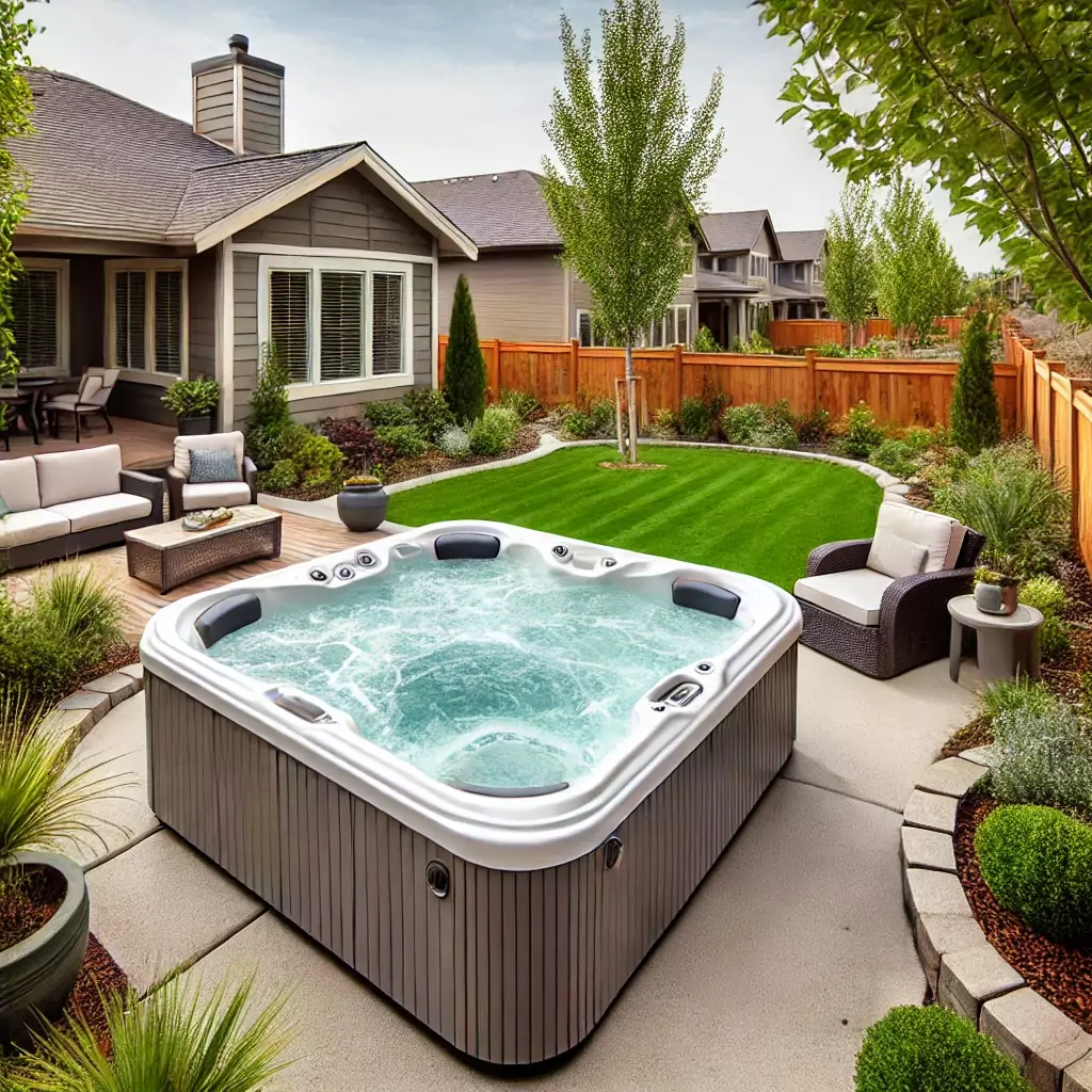 How-Many-Years-Will-a-New-Hot-Tub-Last-Typical-Lifespan-of-Different-Hot-Tubs - Love's Hot Tubs A hot tub in a backyard.