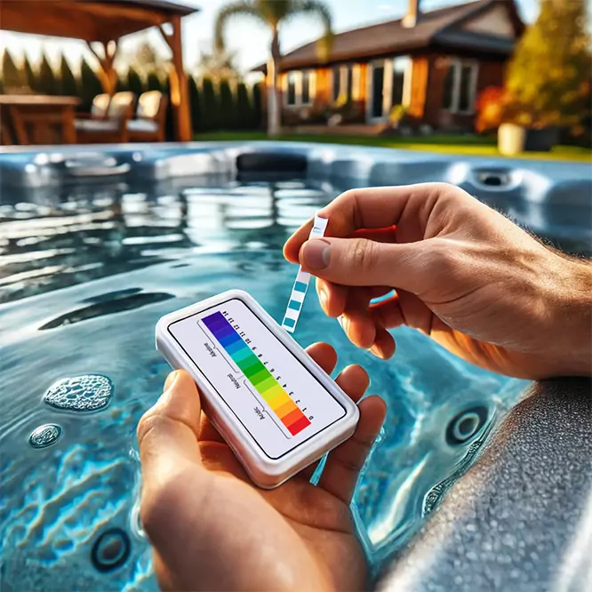 How-to-Properly-Shock-Your-Hot-Tub-or-Spa-Test-the-water - Love's Hot Tubs A person checking the ph in the hot tub