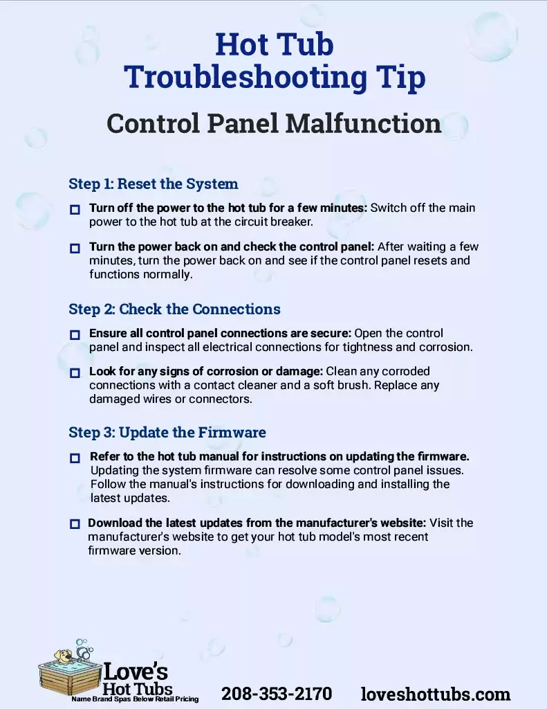 Hot Tub Trouble Shooting Guide Control Panel Malfunction