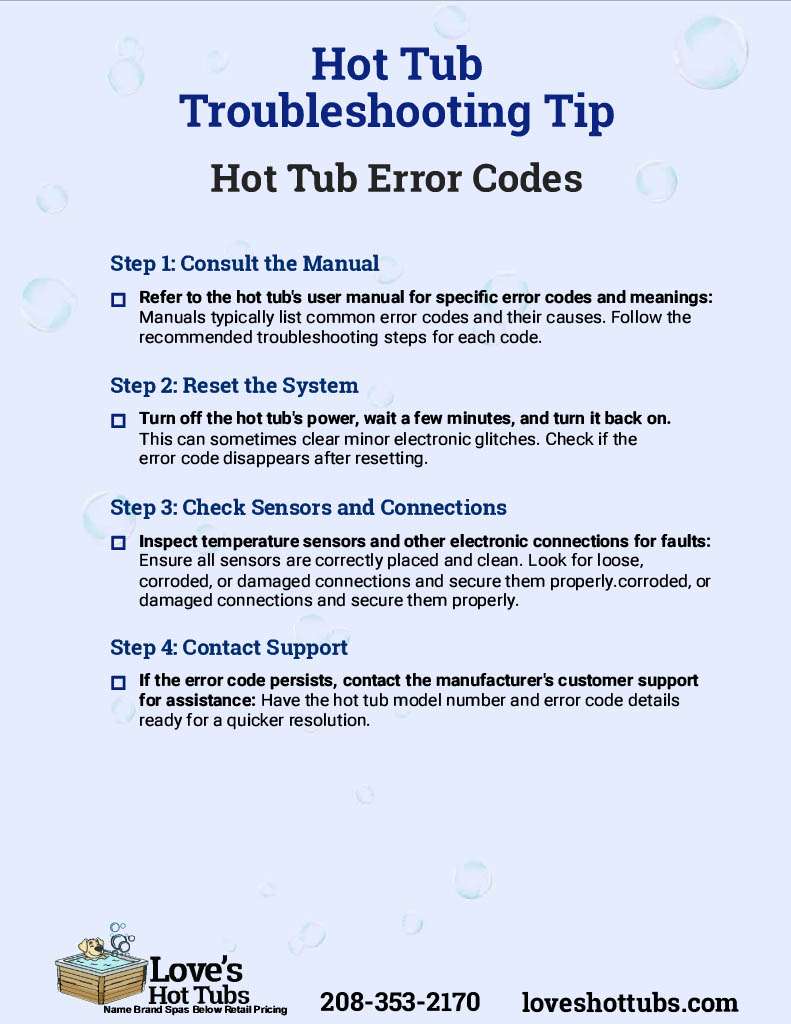 Hot Tub Trouble Shooting Guide Hot Tub Hot Tub Error Codes