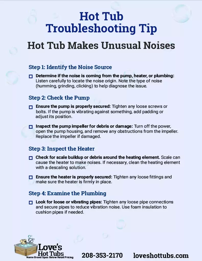 Hot Tub Trouble Shooting Guide Hot Tub Makes Unusual Noises