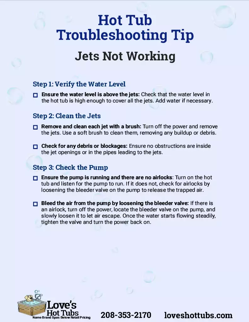 Hot Tub Trouble Shooting Guide -Jets Not Working