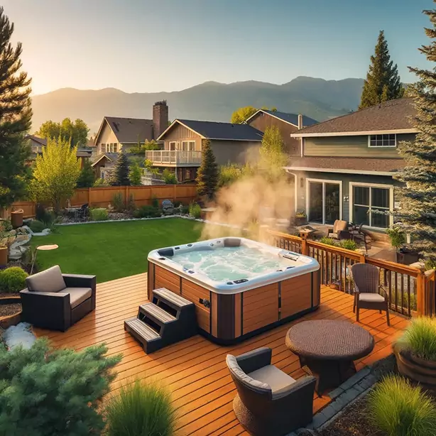 The-Difference-Between-Spas-Hot-Tubs-Jacuzzis-Whirlpools-The-History-of-Hydrotherapy - Love's Hot Tubs A hot tub in a backyard