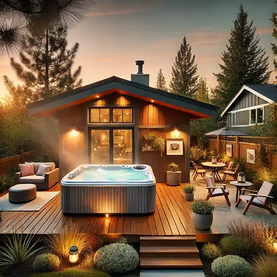 he-Differences-Between-Spas-Hot-Tubs-Jacuzzis-and-Whirlpools-Comparing-the-Options-Which-One-is-Right-for-You - Love's Hot Tubs A hot tub on a patio
