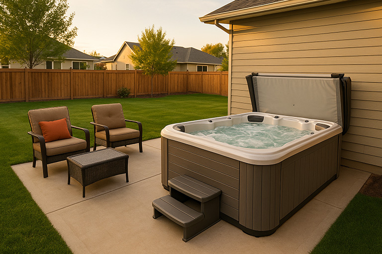 Hot Tub Health Benefits Backed By Science 🧠 1 Stress Reduction Mental WellBeing - Love's Hot Tubs A hot tub on a back patio