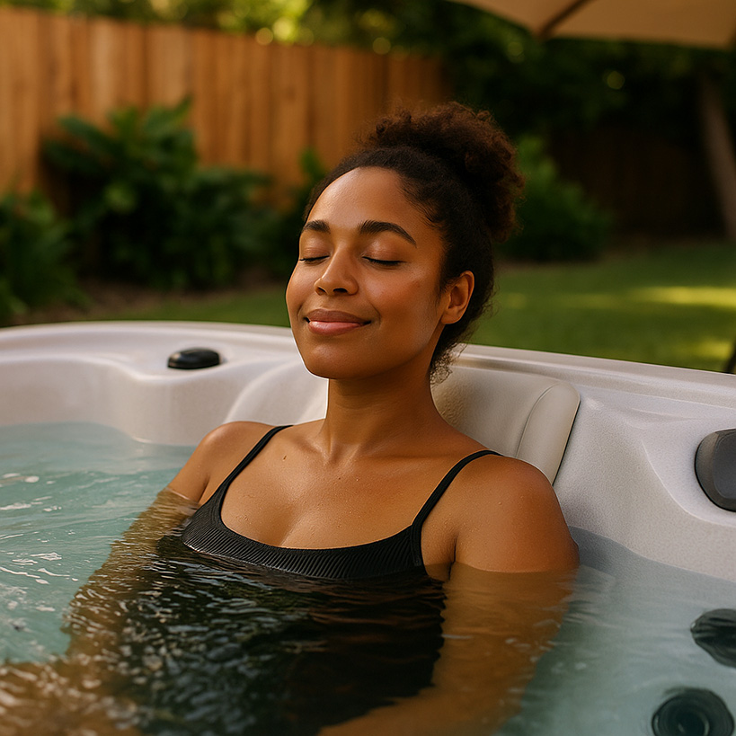 Beat-the-Heat-5-Ways-to-Enjoy-Your-Hot-Tub-This-Summer-Create-a-Personal-Zen-Retreat - Love's Hot Tubs A woman enjoying her hot tub